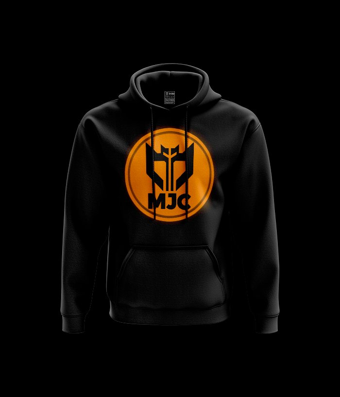 Exclusive Mockups for Branding and Packaging Design Reflective Orange - Trendy Black Hoodie - Image 1